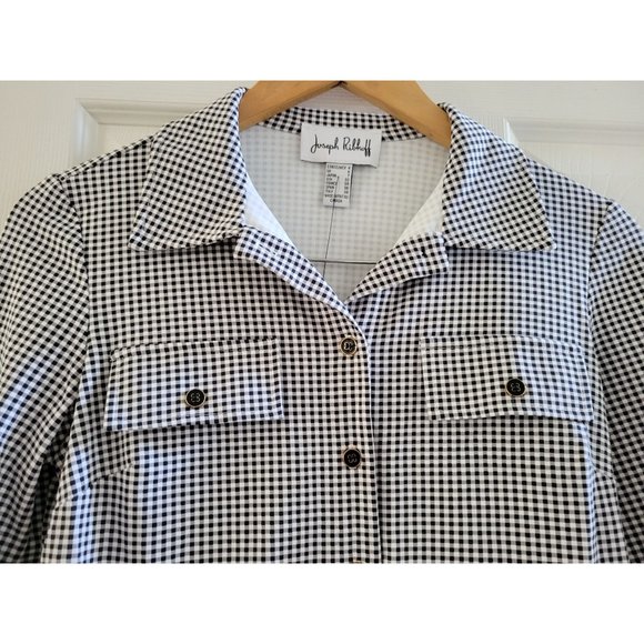 Joseph Ribkoff Black white check button front career blouse top size NEW - Picture 4 of 10